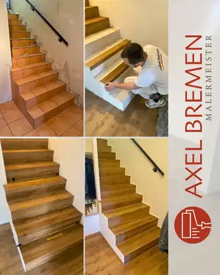 Treppe vorher und nachher, mit Holzoptik verkleidet
